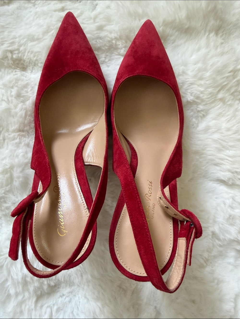 Gianvito Rossi Red Suede Pointed-Toe Slingback Heels - Picture 5 of 6